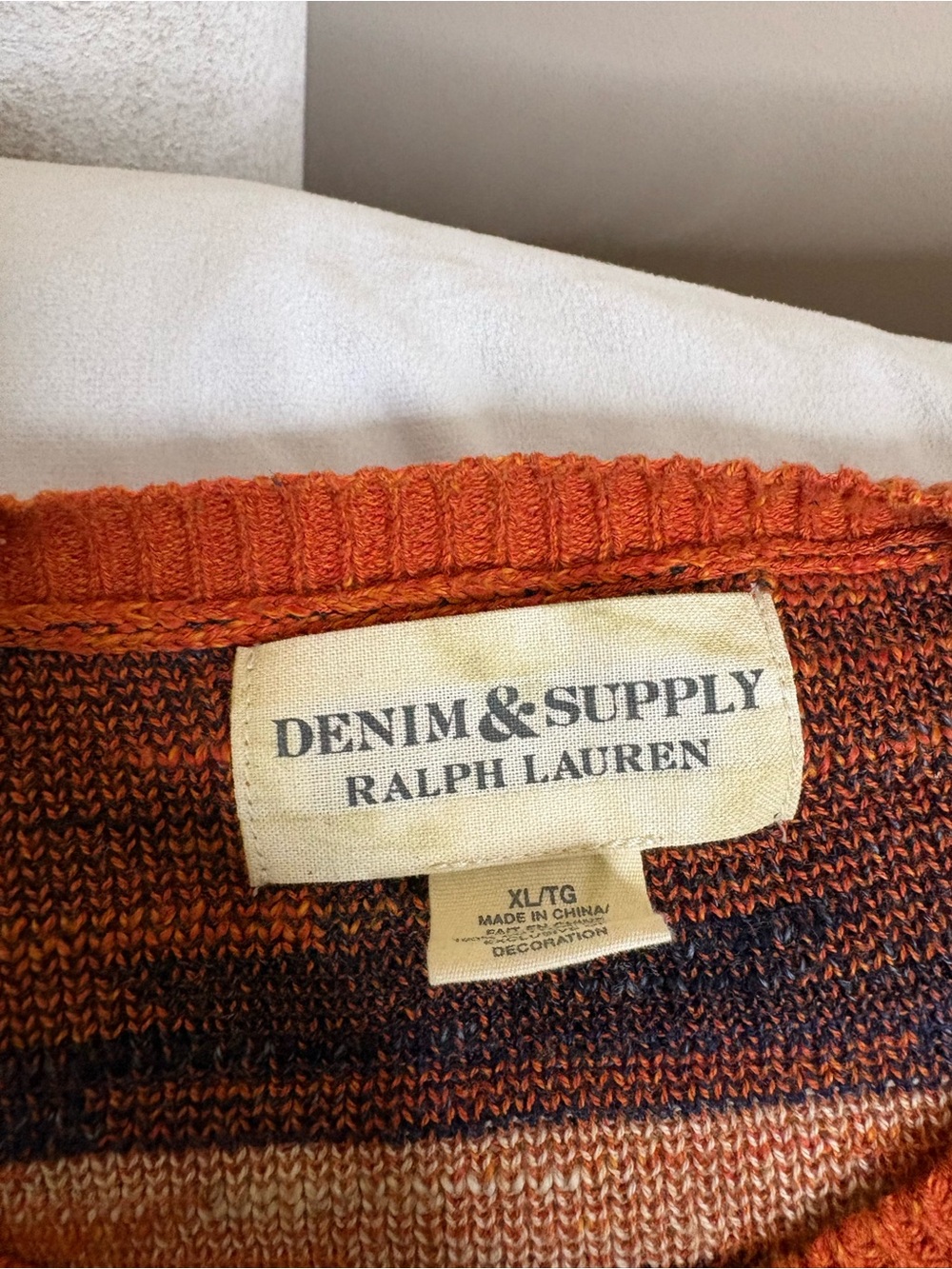 Denim & Supply Ralph Lauren Orange & Blue Patterned Sweater 100% Cotton Men's XL - Picture 3 of 3